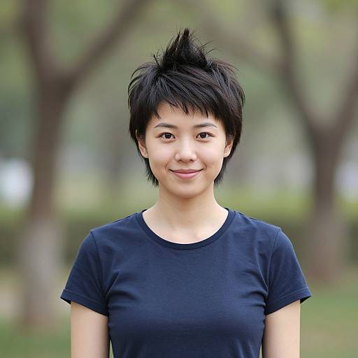 Smiling Young Woman with Pompadour Hairstyle Outdoors