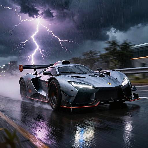 Majestic Armored Racing Car in Storm