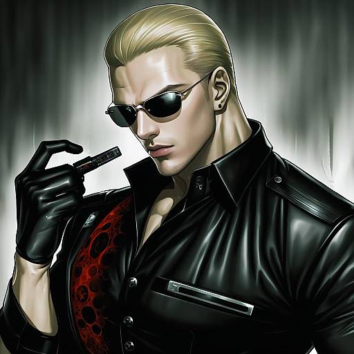 Illustration of Albert wesker, resident evil in the style of Oso (toolate)