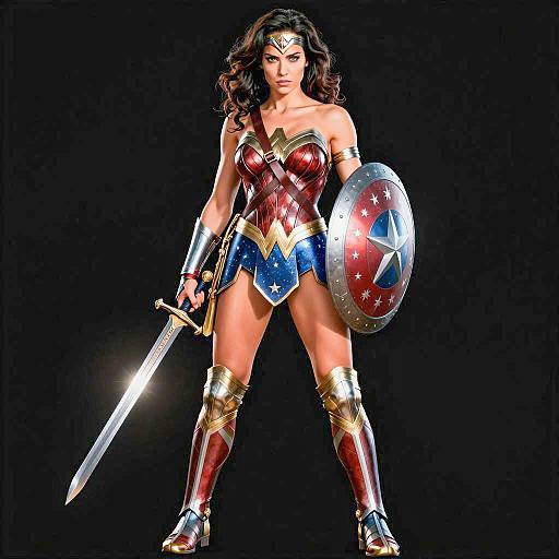 CGI Illustration of Wonder Woman with Sword and Shield