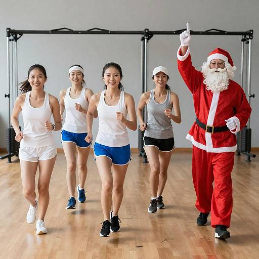 Festive Gym Scene with Santa and Runners