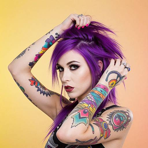 Vibrant Punk Woman with Purple Hair