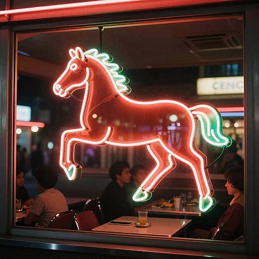 Neon Horse Sign in Retro Diner