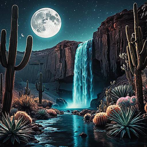 Mystical Avatar Desert with Glowing Waterfall