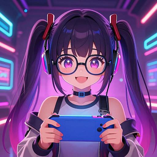 Cute Anime Gamer Girl Cyberpunk