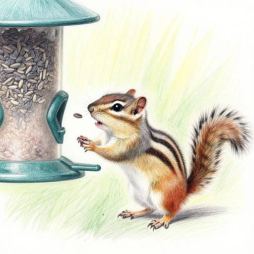Playful Chipmunk Stealing Seeds Drawing