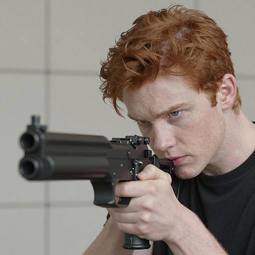 Red-Haired Shooter with Futuristic Gun