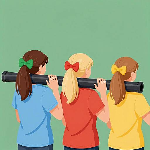 Three Women with Cylindrical Objects Illustration