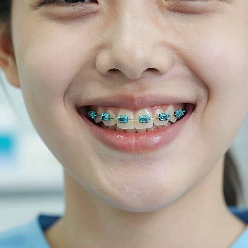 Close-Up of Cute Light Blue Braces Smile