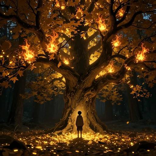 Young Figure Beneath Luminous Tree