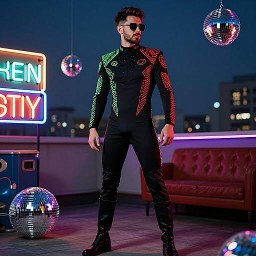 Rugged Man in Neon Blacklight Costume