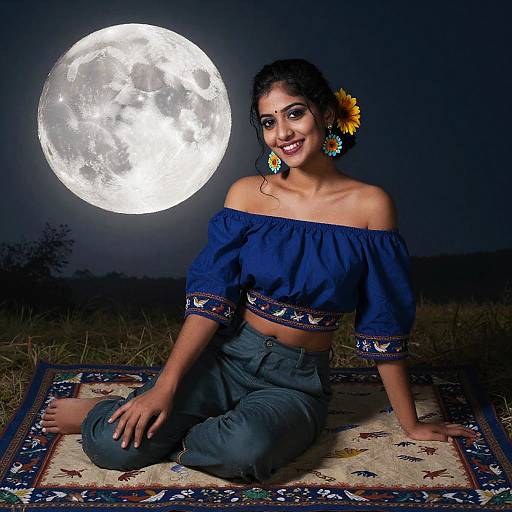 Moonlit Off-Shoulder Floral Full Body Portrait
