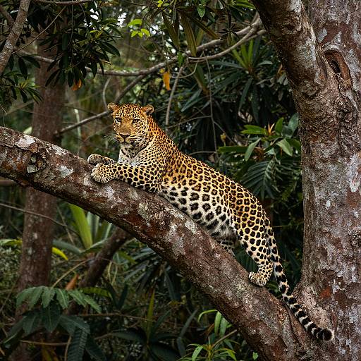 Leopard Perched on Gnarled Tree Branch
