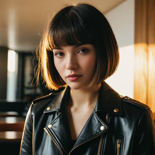 Young Woman with Bob Cut and Leather Jacket