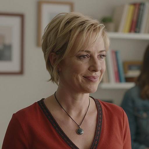 Smiling Woman in Cozy Indoor Setting