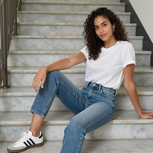 Woman Sitting on Marble Stairs