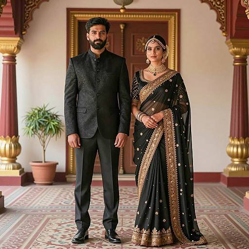 Indian Couple in Traditional Black Attire