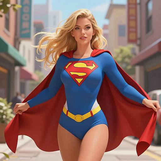 Heroic Blonde Woman in Super Suit