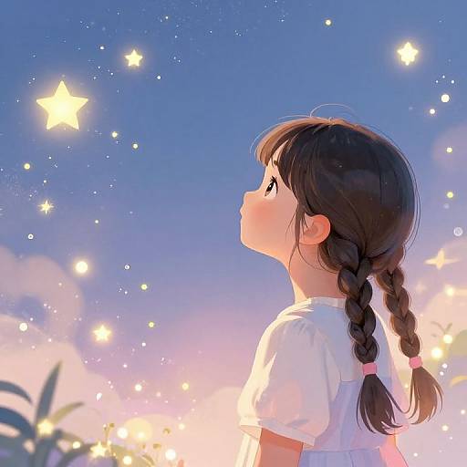 Young Girl Gazing at Magical Stars