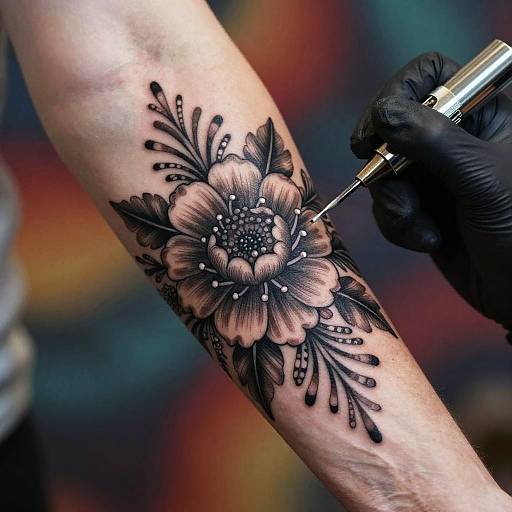 Intricate Black & Grey Floral Tattoo
