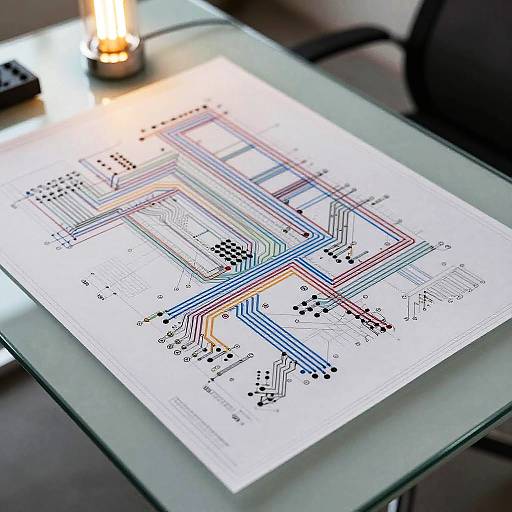 Digital CAD Blueprint on Glass Desk