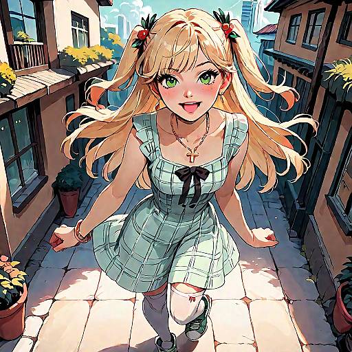 Joyful Anime Pinup in Spring Tokyo