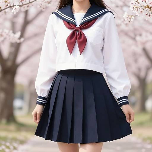 Anime-Style Japanese Schoolgirl in Cherry Blossoms