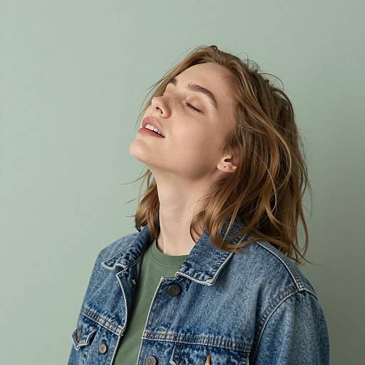 Euphoric Young Woman in Denim Jacket