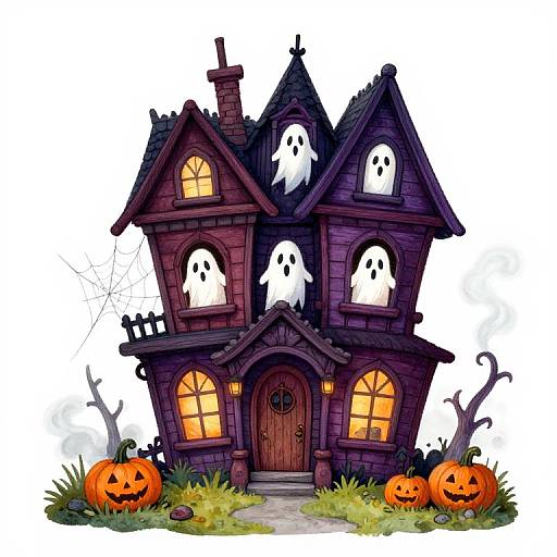 Quirky Cartoon Haunted Victorian House
