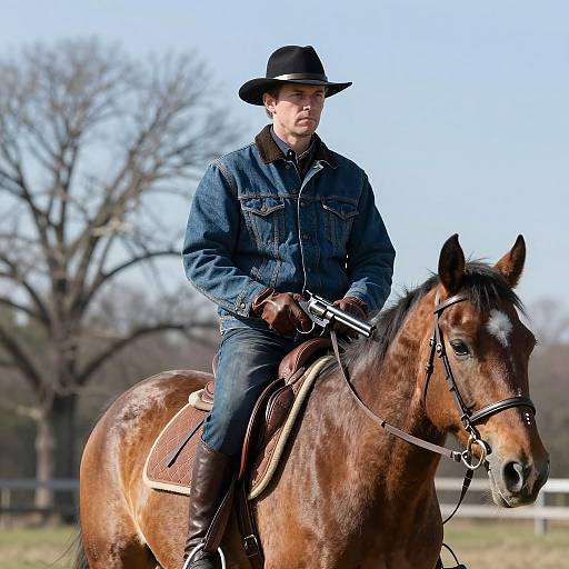 Cowboy on Horse with Revolver