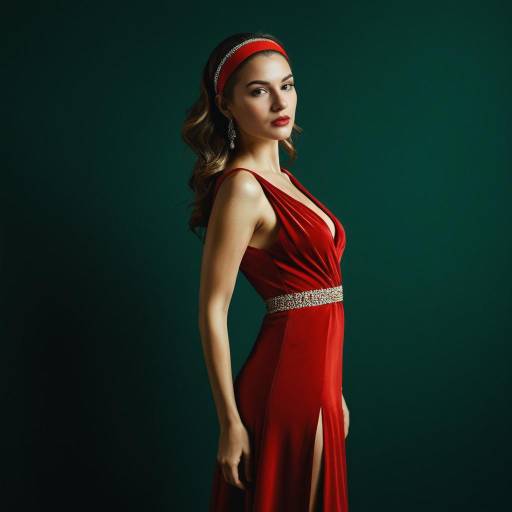 Elegant Woman in Red Evening Gown