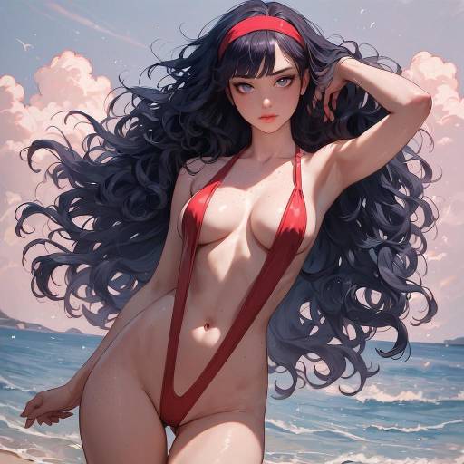 Girl in Slingshot Swimsuit at Sunset Girl in Slingshot Swimsuit at Sunset