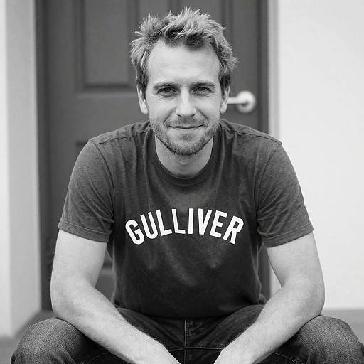 Relaxed Man in Gulliver T-shirt Portrait