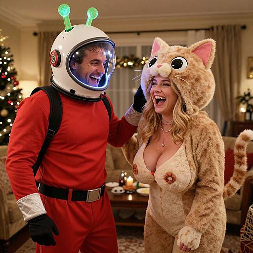 Joyful Couple in Playful Holiday Costumes