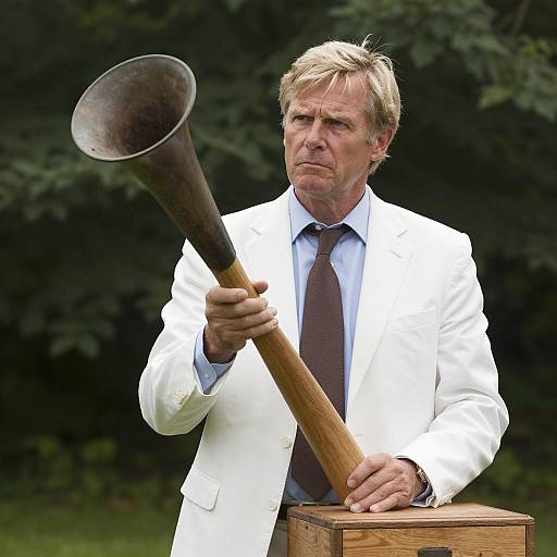 Serious Man with Horn in Nature