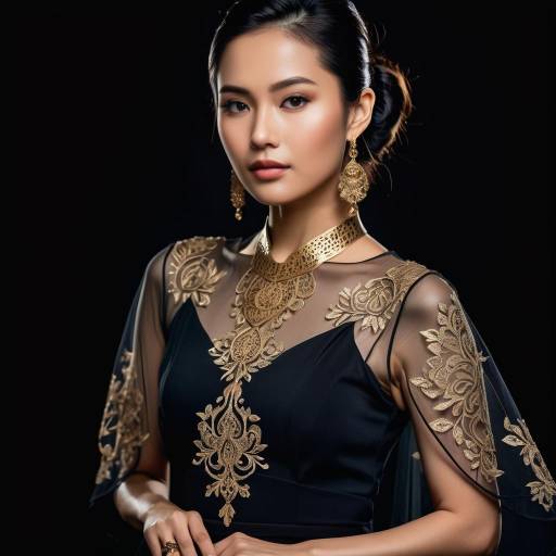 Elegant East Asian Woman in Sheer Gown