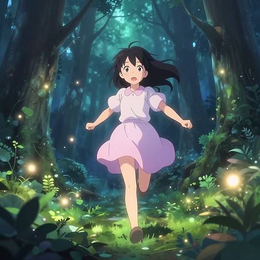 Anime Girl Fleeing Mystical Forest