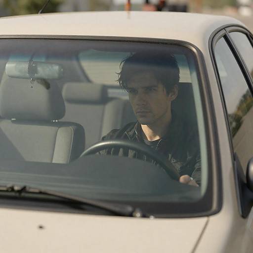 Serious Man in Beige Car Scene