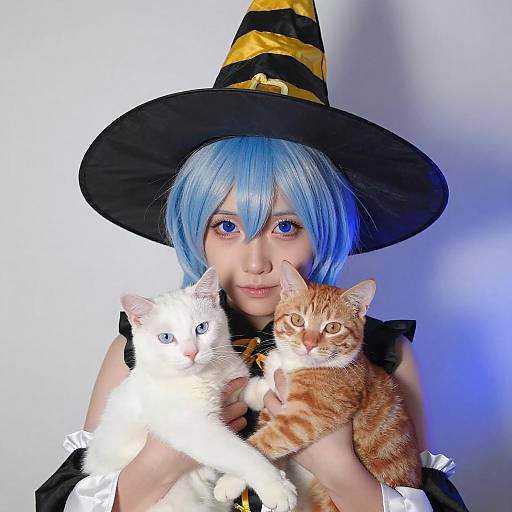 Person with Blue Hair and Cats