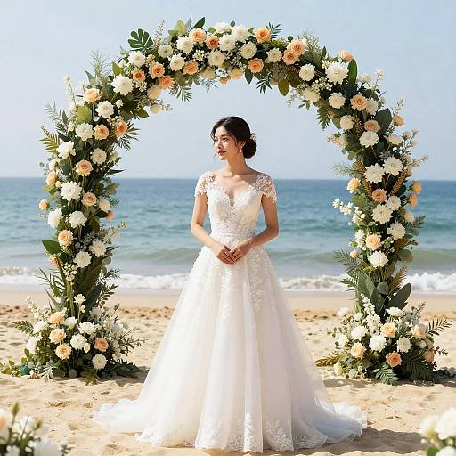 Elegant Bride on Sunlit Seaside