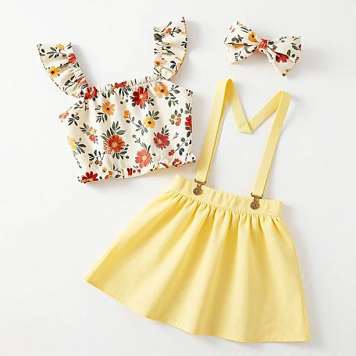 Floral Top with Yellow Suspender Skirt