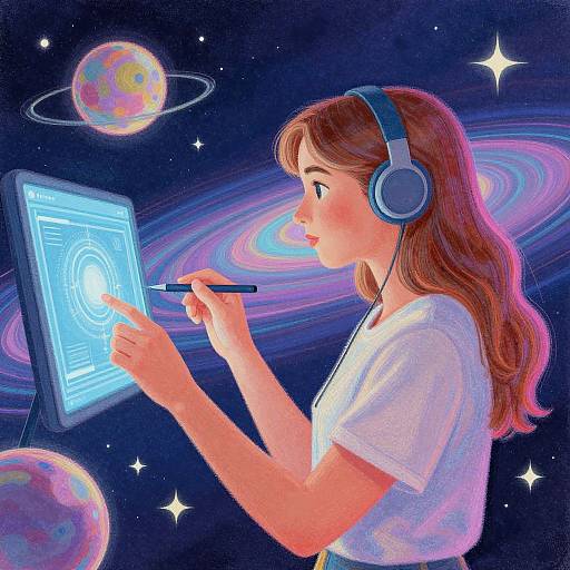 Woman Exploring AI Art Digital Universe