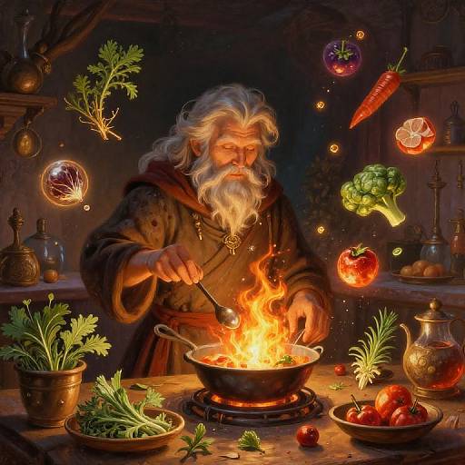 Cooking Sorcerer in Mystical Kitchen