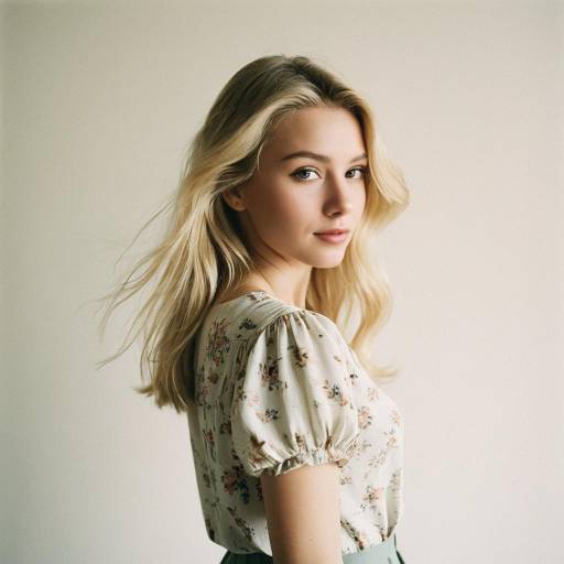 Young Blonde Woman in Vintage Floral Dress