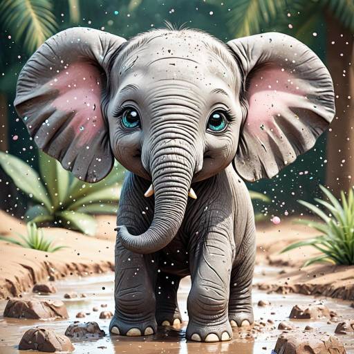 Cute Chibi Baby Elephant in Muddy Oasis