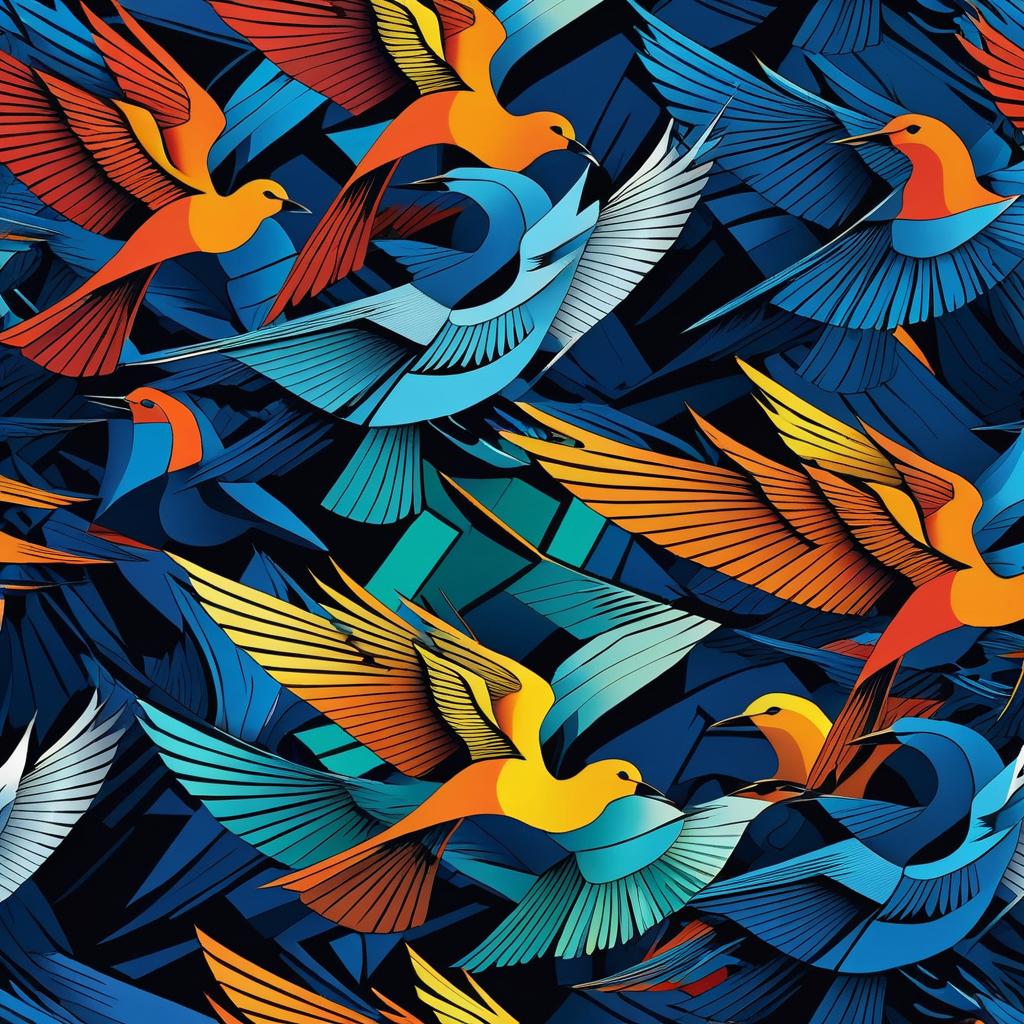 Intricate Birds in Escher Graphic Style