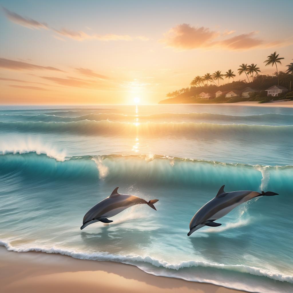 Serene Beach Sunset with Dolphins