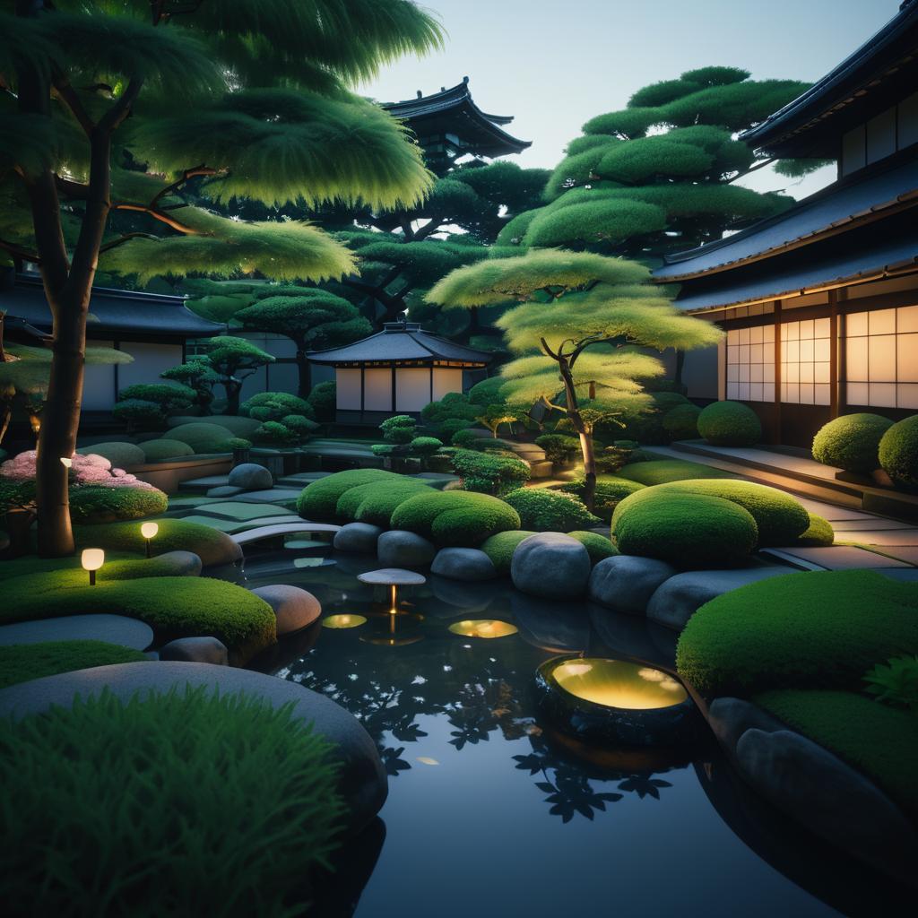 Serene Tokyo Garden at Dusk