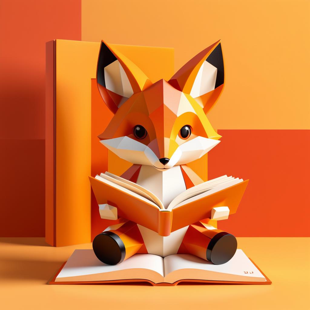 Charming 3D Toy Fox Reading a Book