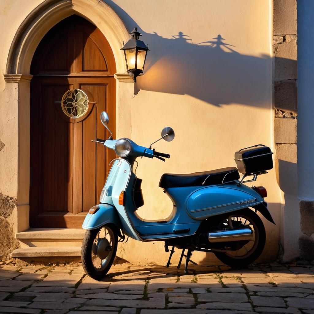 Nostalgic Moped by a Chapel Wall